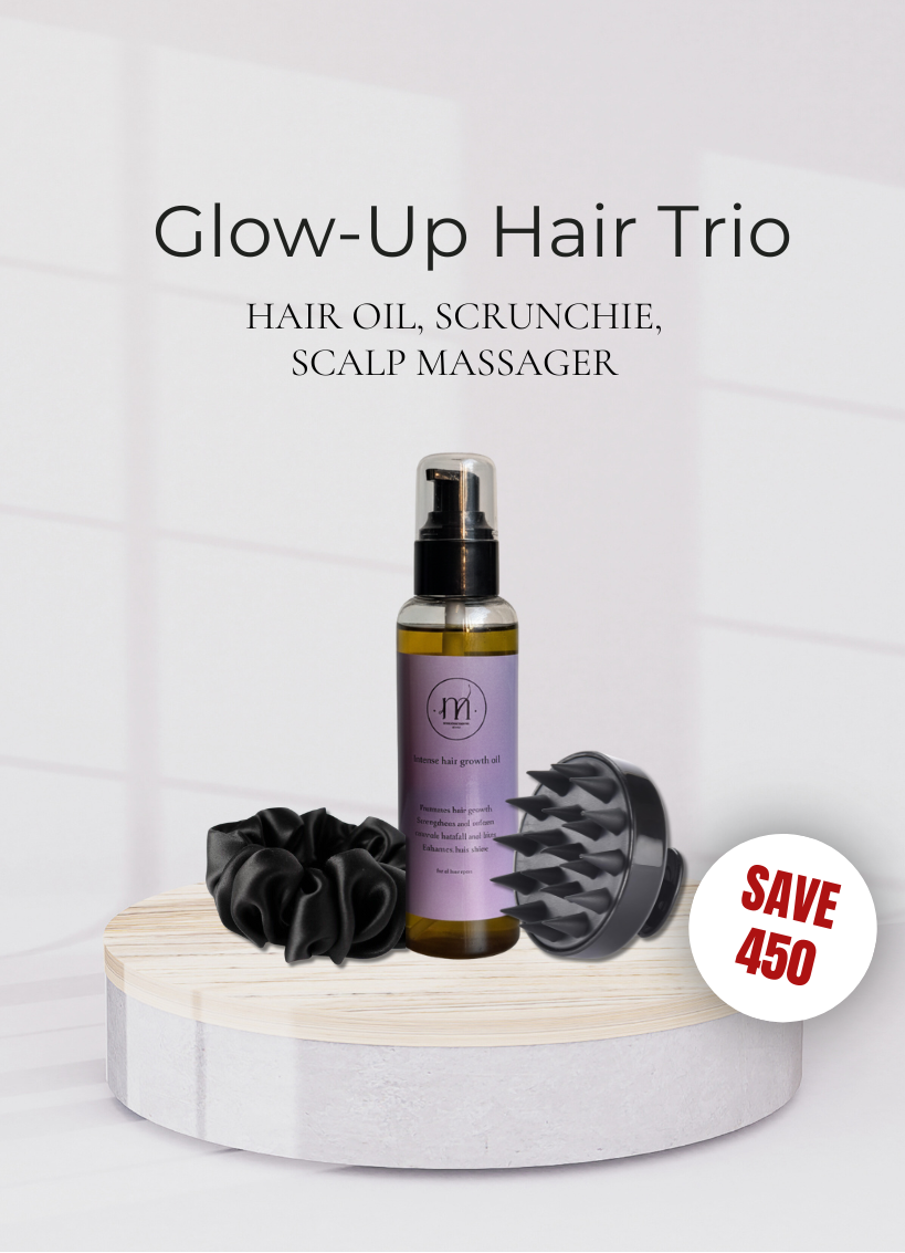 Glow-Up Hair Trio: Hair Oil, Scrunchie, Scalp Massager
